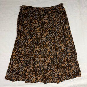 Vintage Brown Floral Midi Skirt | Flowy A-Line Pleated Boho Cottagecore